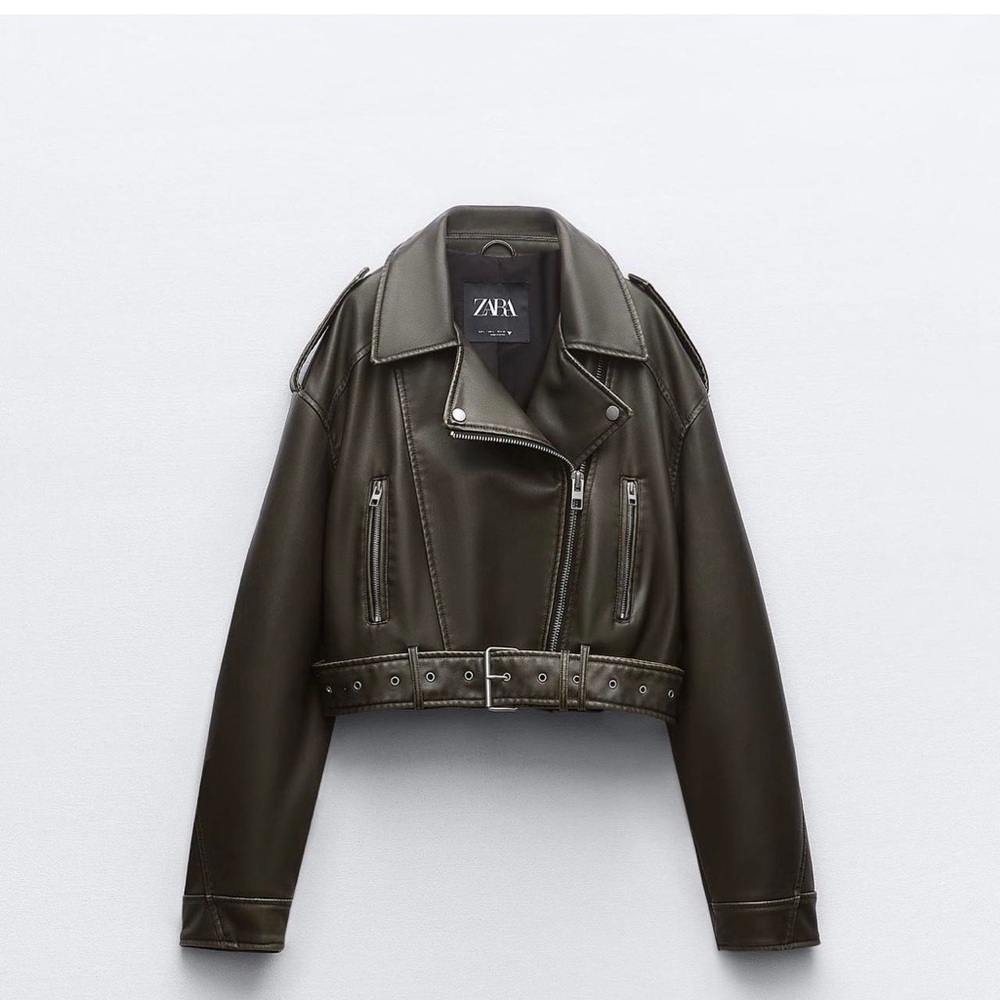 Zara Women's GREEN OVERSIZED Leather Jacket